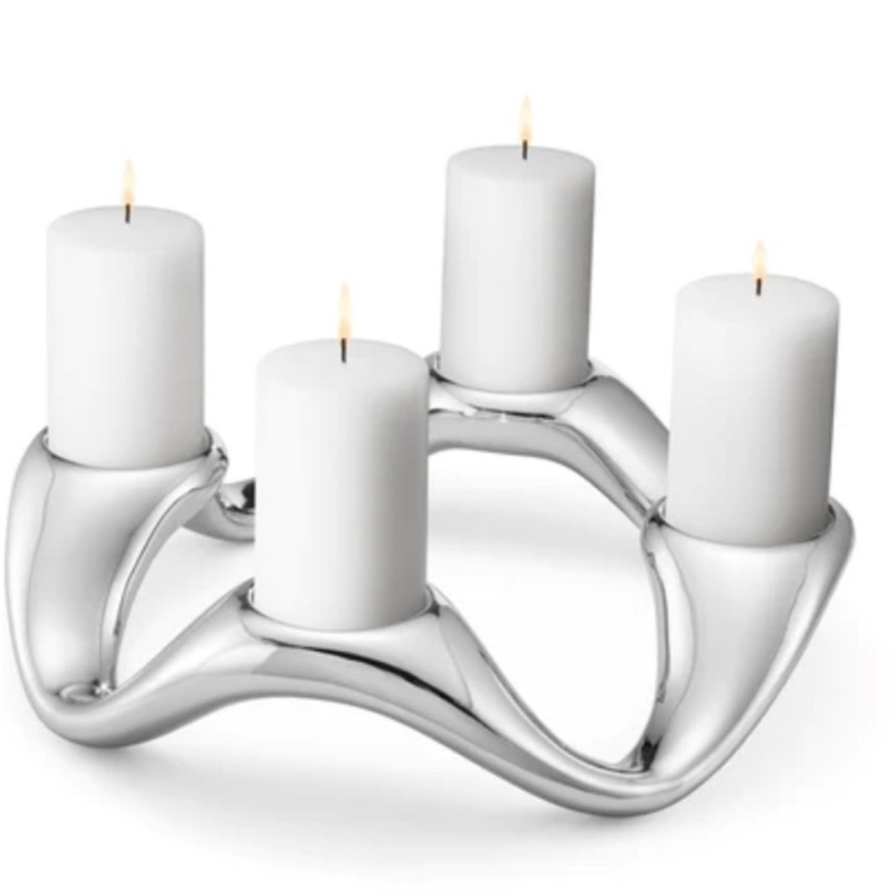 Georg Jensen NIB Cobra Candle Holder + Flameless Candles